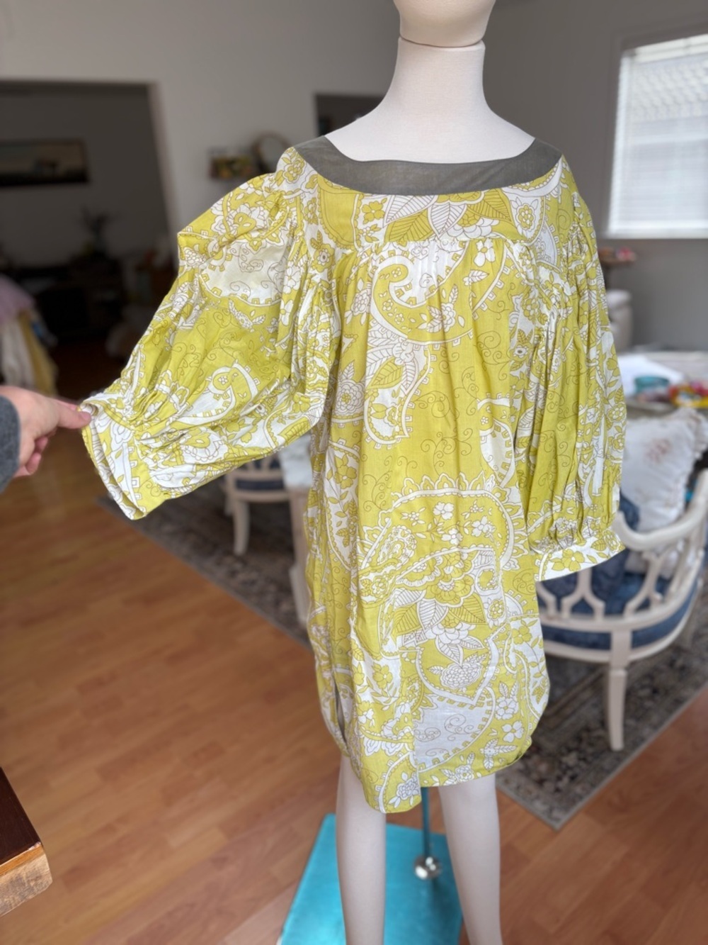 Yellow Paisley Off-Shoulder Mini Dress